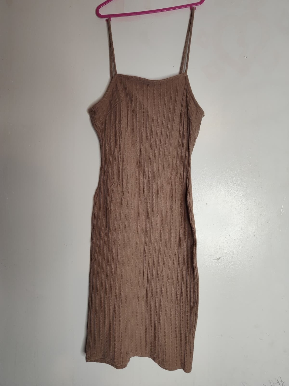 Heart & Hips Ribbed Slip Midi Dress in Brown